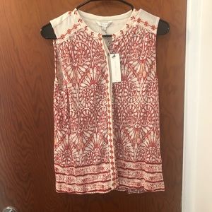 Lucky Brand Red and Cream Sleeveless Top